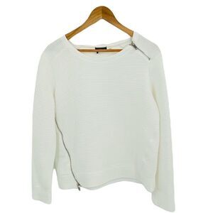 Dex white ribbed sweatshirt with zipper detail size medium